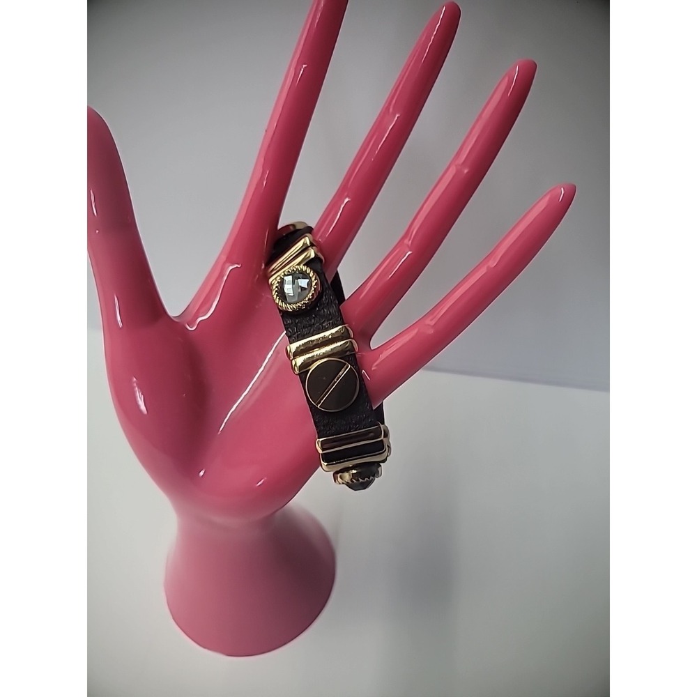 Vintage Bracelet Black Gold Tone Hardware Snap Clasp Jewelry Costume